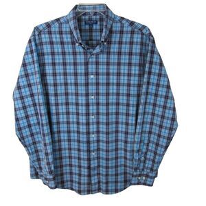 Peter Millar Crown Crafted Long Sleeve Button Down Shirt Men's XL Blue Polyester